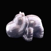 Carving Of A Hippopotamus In Silver Sheen Obsidian. SP17230POL