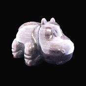 Carving Of A Hippopotamus In Silver Sheen Obsidian. SP17229POL